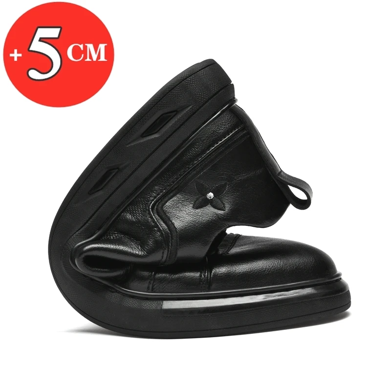 Men Casual Shoes Fashion Elevator Shoes Leather Sneakers Height Increase Heels 5CM Unisex Lift Inserts sports Plus Size 38-45