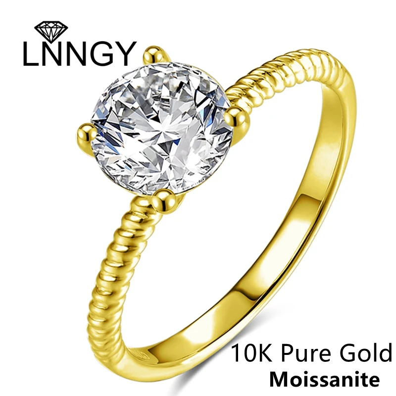 

Lnngy 10K Solid Gold Solitaire Ring 1.25CT Round Cut Moissanite Wedding Bands For Women Girl Stackable Rings Jewelry Accessories