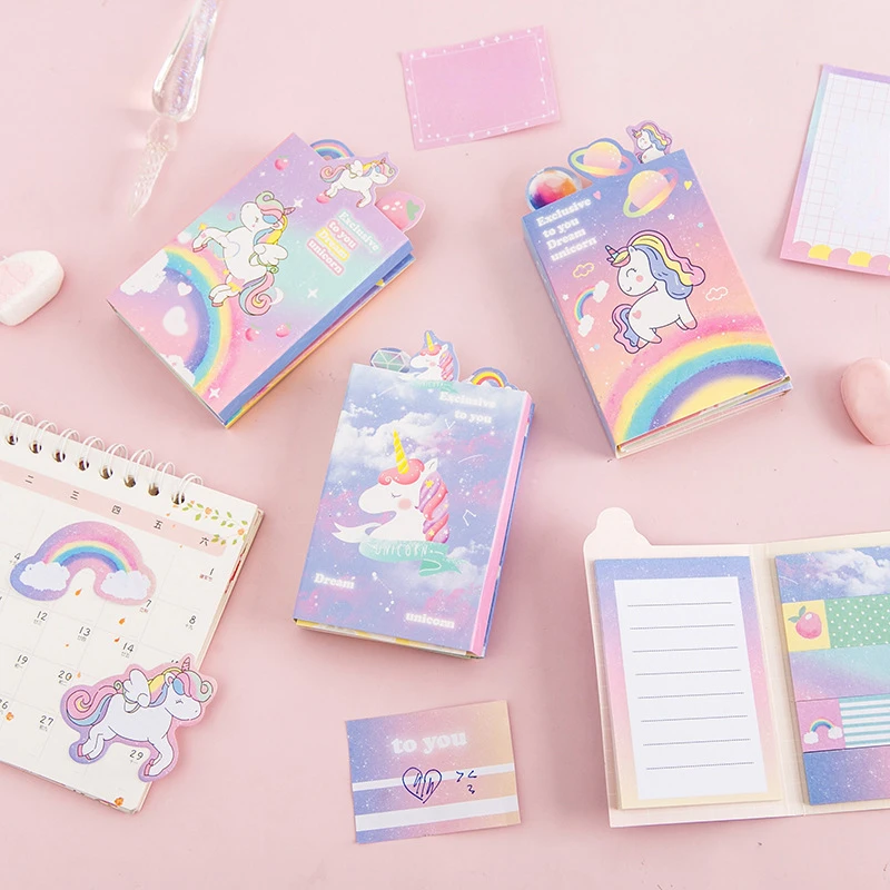 

New Cartoon Cute Unicorn Tearable and Foldable Design Portable Message Sticker for Girls and Children Kawaii Birthday Gift