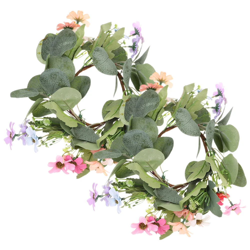 

2 Pcs Boxwood Wreaths Decorative Candles Artificial Garland American Style