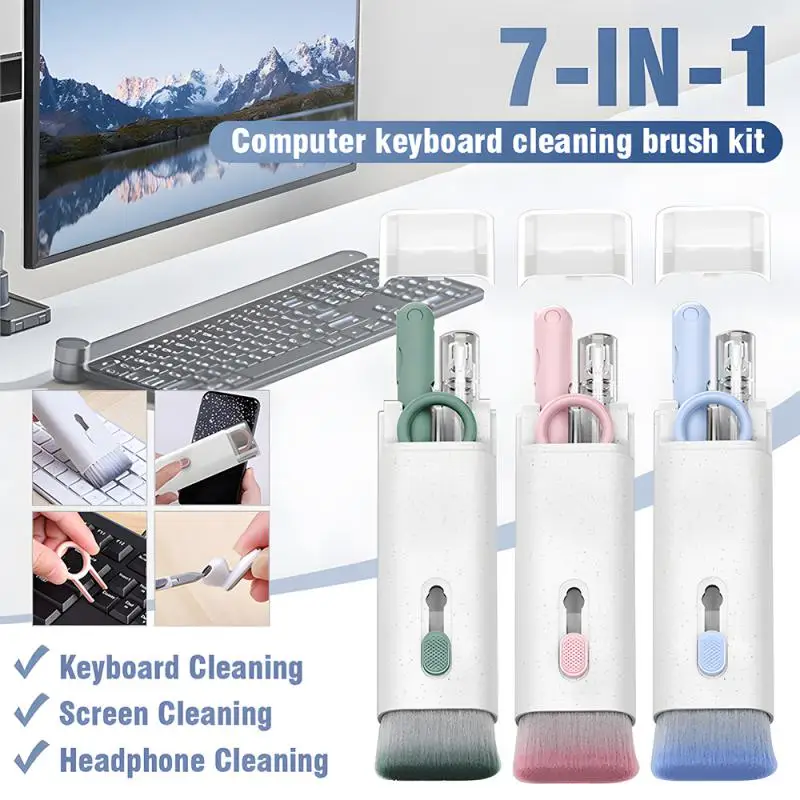 

Multifunctional Brush Kit Lectronics Cleaner Cleaner Keycap Puller Kit 7-in-1 Earphone Cleaning Tools Portable