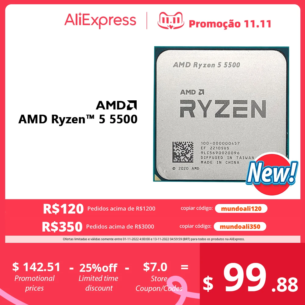 

NEW AMD Ryzen 5 5500 R5 5500 3.6GHz Six-Core Twelve-Thread CPU Processor 7NM 65W L3=16M 100-000000457 Socket AM4 NO FAN