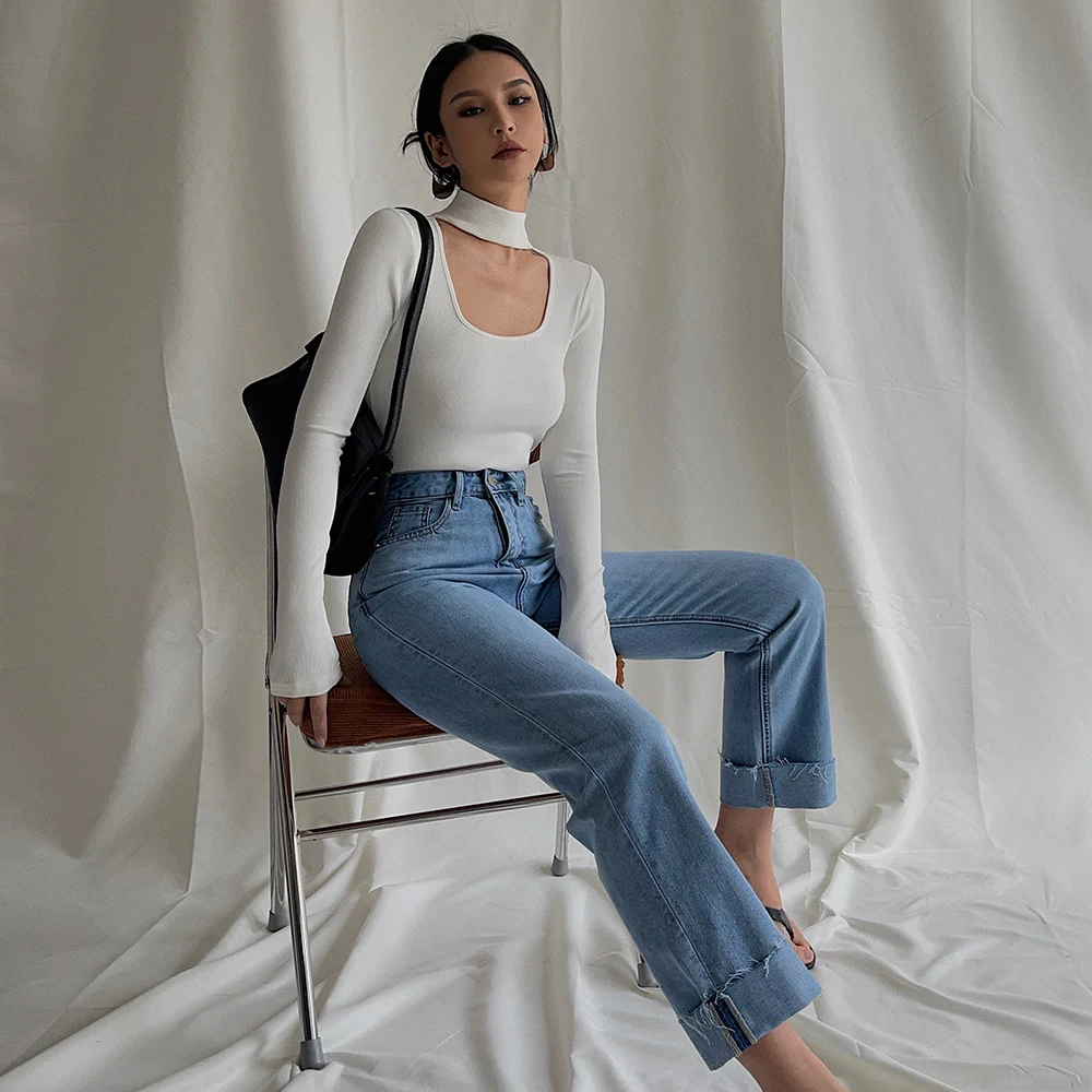 

Женский топ, суперсексуальная рубашка с воротником и длинным рукавом, эластичная облегающая блузка