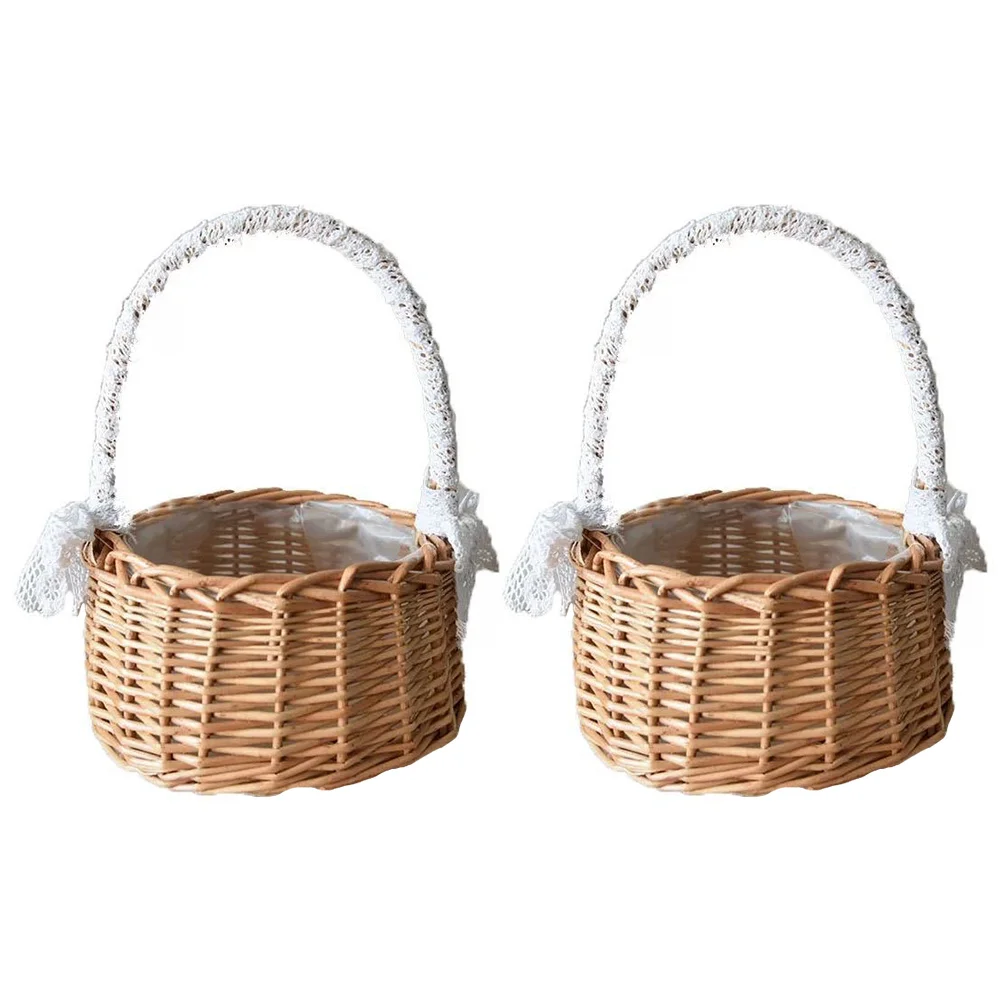 

Floral Materials Flower Girl Wedding Basket Rattan Woven Portable Baskets Decor