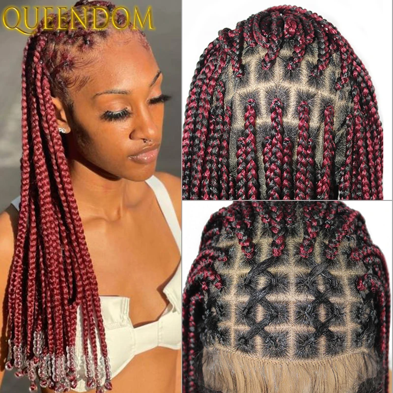 360 Knotless Box Braids Lace Front Wigs for Black Women Long Full Lace Box Braid Wig with Baby Hairs Ombre Synthetic Braided Wig
