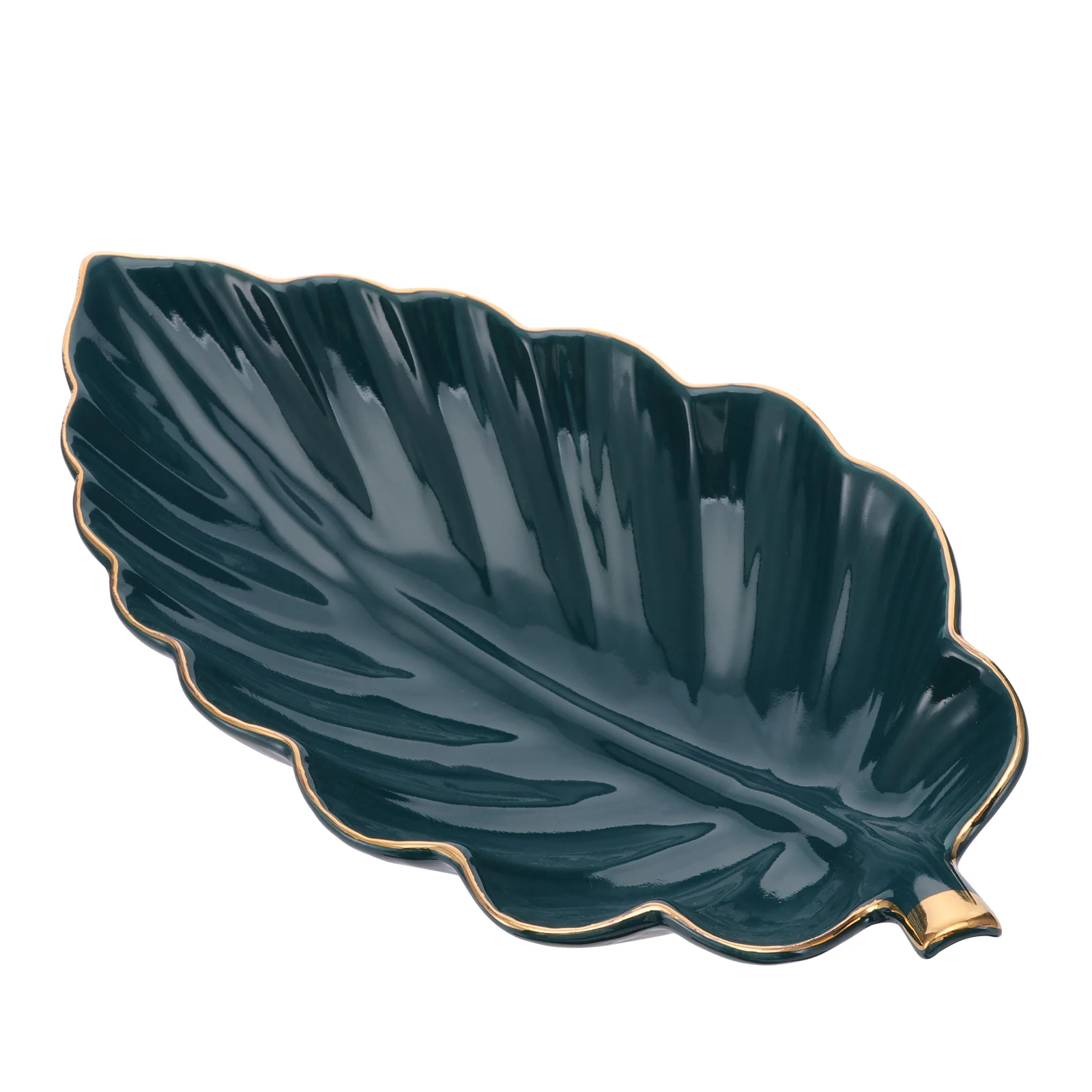 

Candy Necklaces Leaf Storage Tray Jewelry Plate Ceramic Bracelets Box 22.3x12x4cm Green White Porcelain Earring Holder