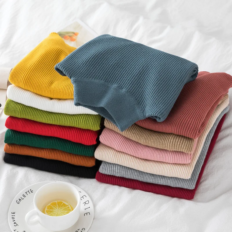 

Autumn Women Pullover Sweater Fashion Half Turtleneck Knitted Female Jumper Long Sleeve Winter Black Blouse (23 Colors In Stock)