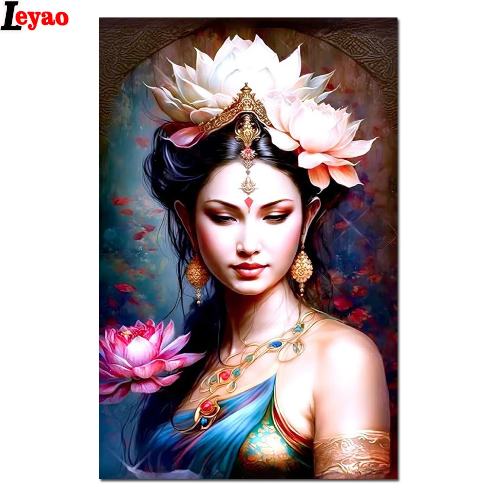 5d Diy Алмазная картина Лотос Элегантный и красивый Женский Будда Полный