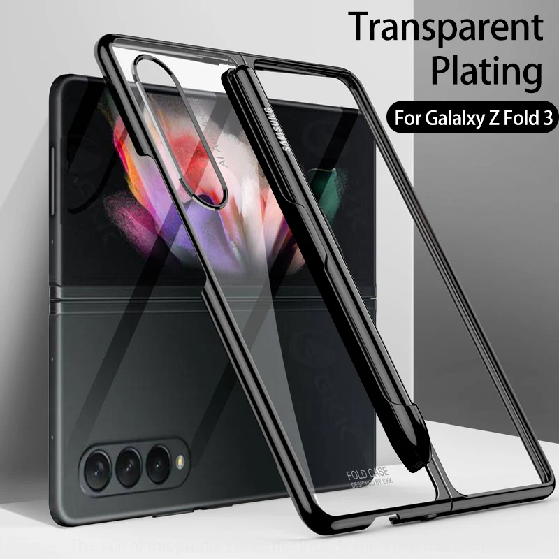 

GKK Original Plating Clear Case For Samsung Galaxy Z Fold 3 5G Case All-included Protection Pen Slot Cover For Galaxy Z Fold3 5G