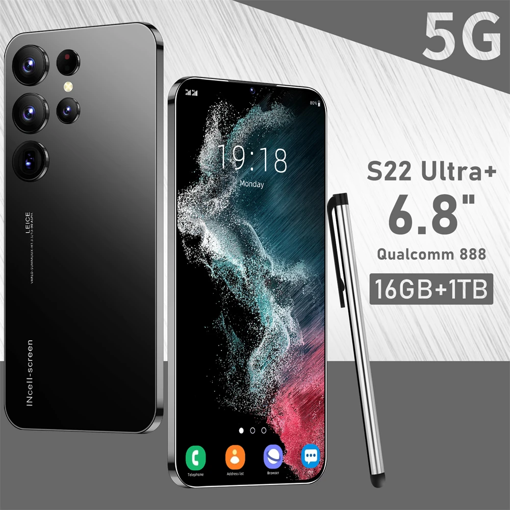 

S22 ультраоригинальный смартфон 6,8 дюймов 16 ГБ 1 ТБ, мобильный телефон, разблокированный сотовый телефон, Android 12
