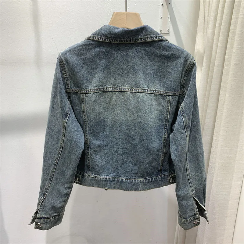 Винтажная уличная одежда необычная однобортная джинсовая куртка Женская