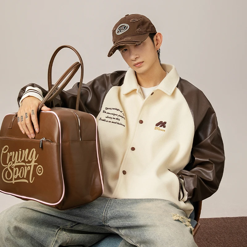 Мужская кожаная байкерская куртка Dreamy Goblin в стиле ретро с красочной вышивкой