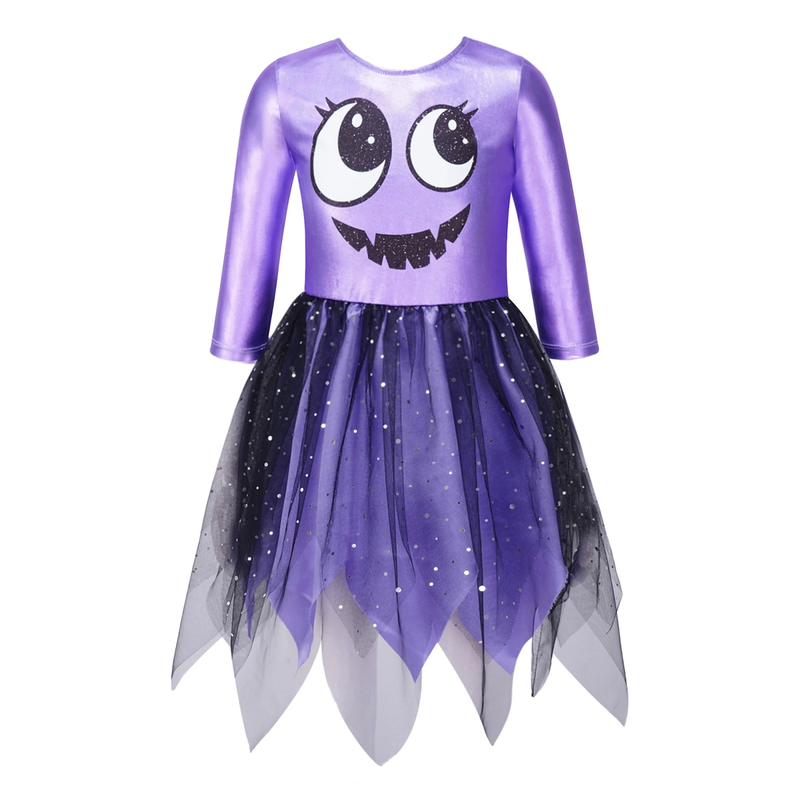 

Kids Girls Halloween Princess Dress Up Costumes Long Sleeve Cute Print Sequins Mesh Jagged Mesh Skirt Dress Cosplay Party Dress