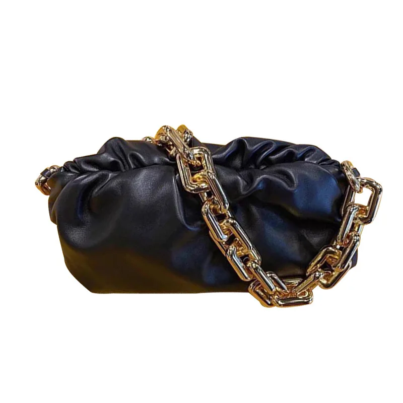 

2023 Genuine Leather Design Handbag Women's Bag Fashion Thick Chain Cloud Bag Pleated Cowhide Clip Bag Handheld One Shoulder Bag