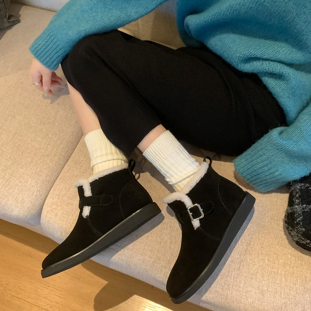 Женские теплые плюшевые слипоны из натуральной замши осенние зимние ботинки до