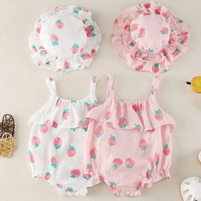 

Newborn Baby Girl Clothes Summer Sleeveless Romper+ Hat 2Pcs