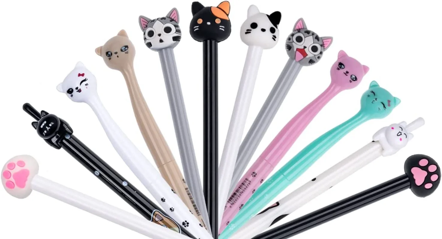 100 Pcs Cute Cat Gel Pens,bullet journal pens,Animal Black Ink for Kids Office School Supplies Wholesale Stationery