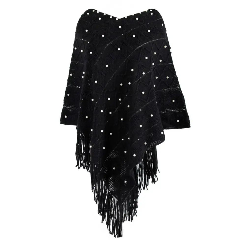 

Bead Knitted Winter Cappa Cloak Coat Acrylic Fibres V Collar Shawl Sleeve Head Women Long Sleeve Tassels Fashion Irregular