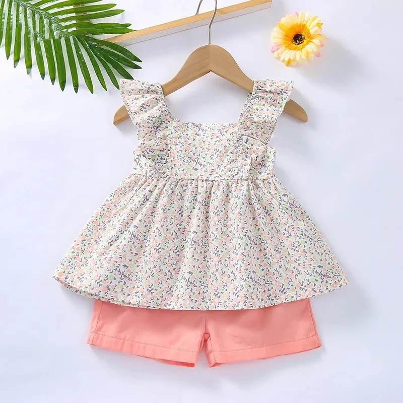 

2022 Summer Style Baby Girls Clothing Sets Girls Clothes Cartoon Print T-shirt Short 2Pcs for Kids Clothes