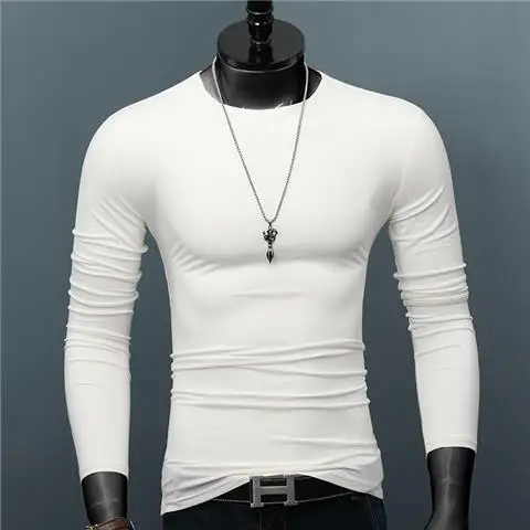 Роскошная мужская повседневная футболка с длинным рукавом осенняя рубашка из
