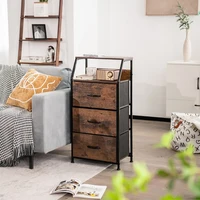 3 Drawer Storage Organizer Dresser with Wood Top and Sturdy Steel Frame Bedroom Bedside Nightstand Storage Cabinet Furniture