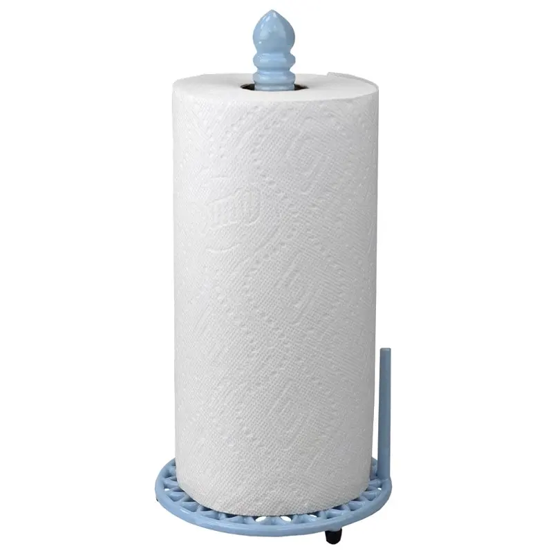 

Free-Standing Cast Iron Paper Towel Holder with Dispensing Side Bar, Blue