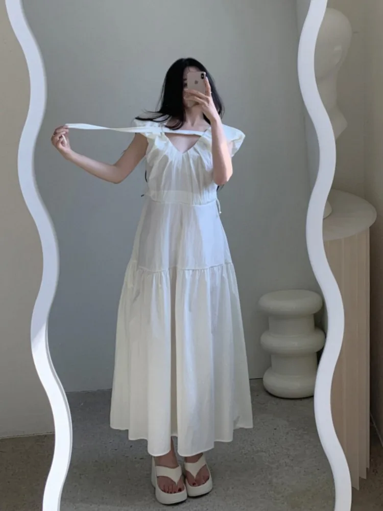 Летнее платье-трапеция без рукавов женские милые плиссированные Модные