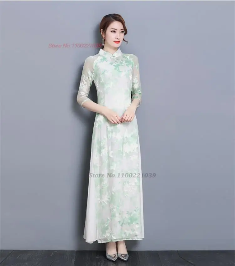 

2023 aodai vietnam qipao dress women traditional lace flower ao dai chinese national qipao dress oriental retro cheongsam dress