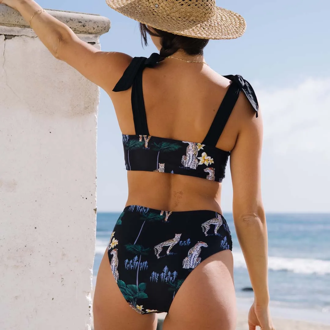 Комплект бикини с высокой талией цветочным принтом и кружевной полоской женские