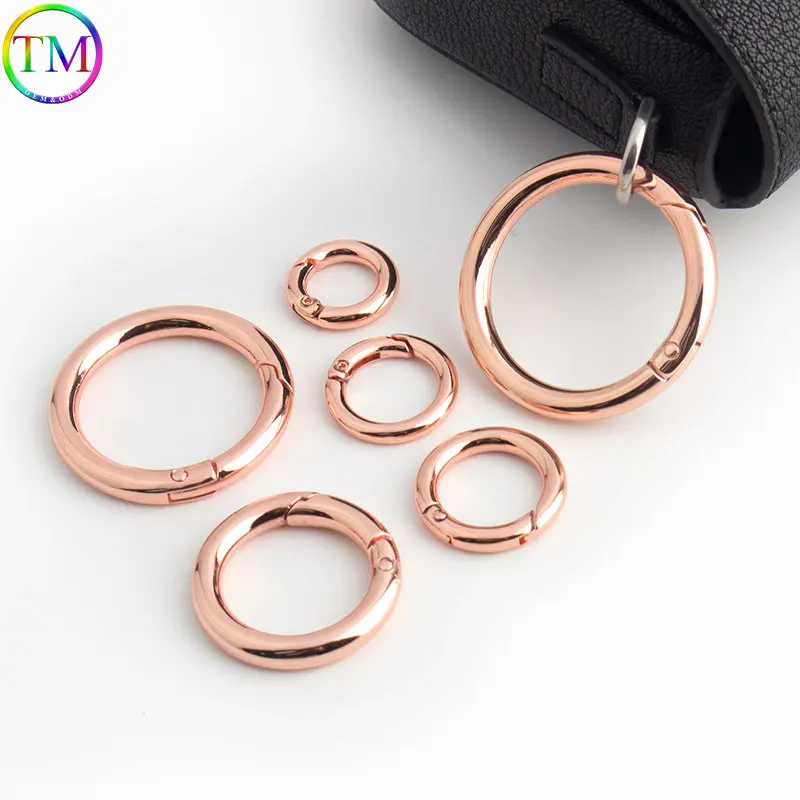 6mm 38mm Rose gold High Quality Metal O Ring Round Carabiner Spring ring Hardware Connector For DIY Leather Handsbag Accessories