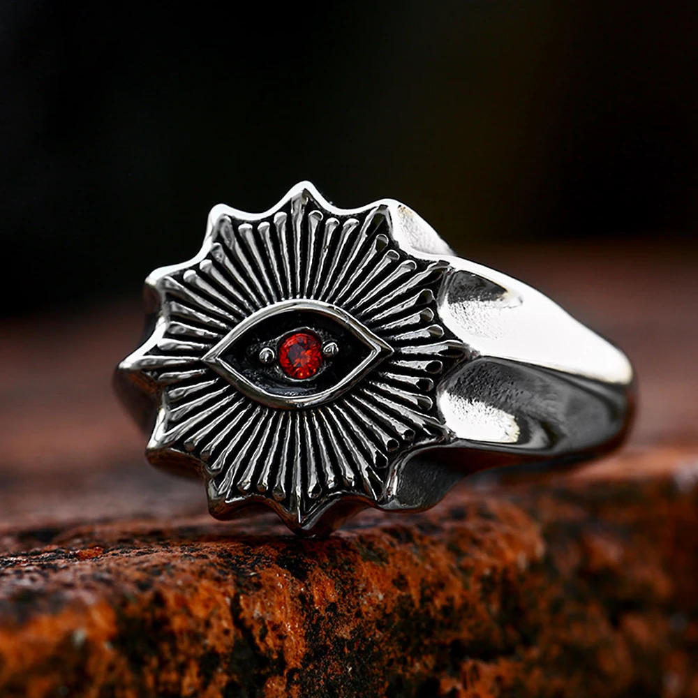 

New Punk Hip Hop Stainless Steel Devil's Eye Rings Men Women Inlaid Gemstone Ring Fashion Jewelry Gift Wholesale Free Shipping