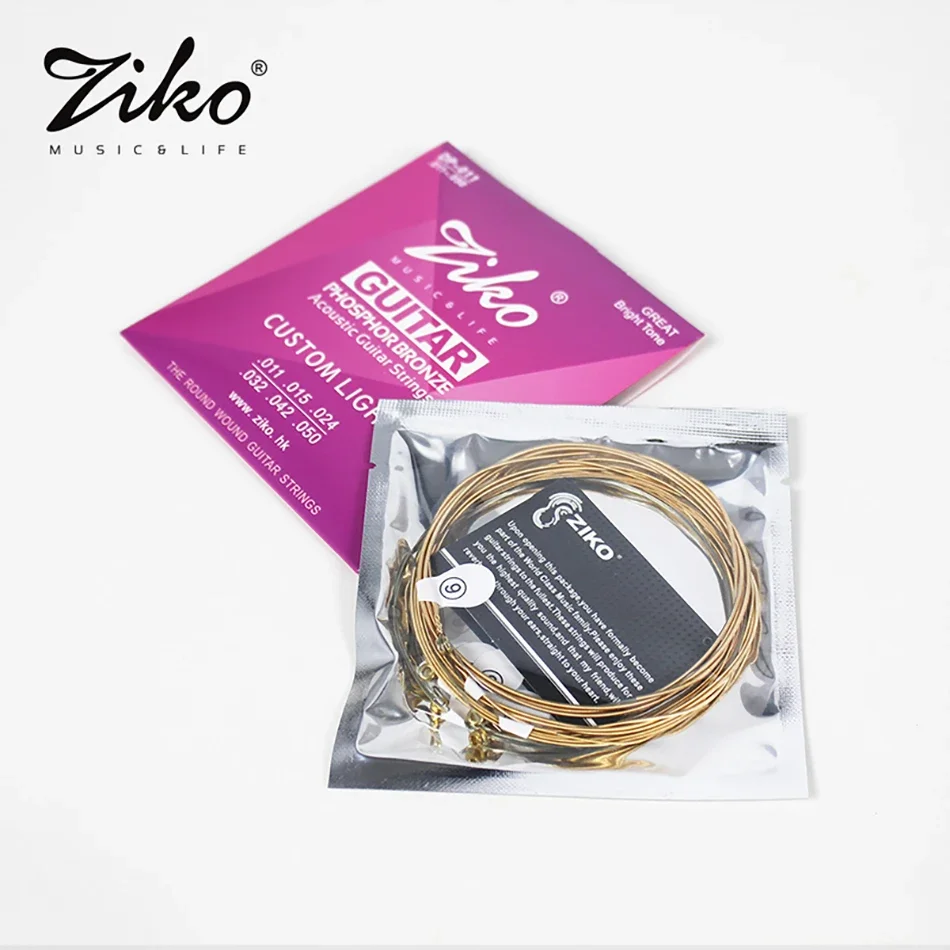 Фото 10 комплектов струн для акустической гитары Ziko DP Series, шестигранный сердечник из фосфорной бронзы 010-048/011-050/012-053 дюйма, аксессуары для гитары №3
