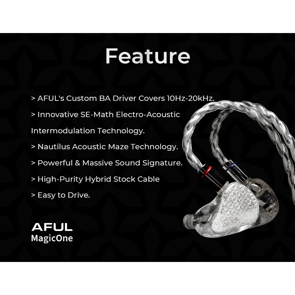 Фото AFUL MagicOne Single BA Driver Наушники-вкладыши 1BA IEMs Сбалансированные арматурные наушники с акустической технологией SE-Math Magic One №2