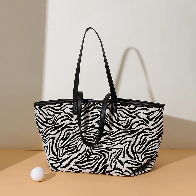 

New casual zebra canvas shoulder bag commuter bag
