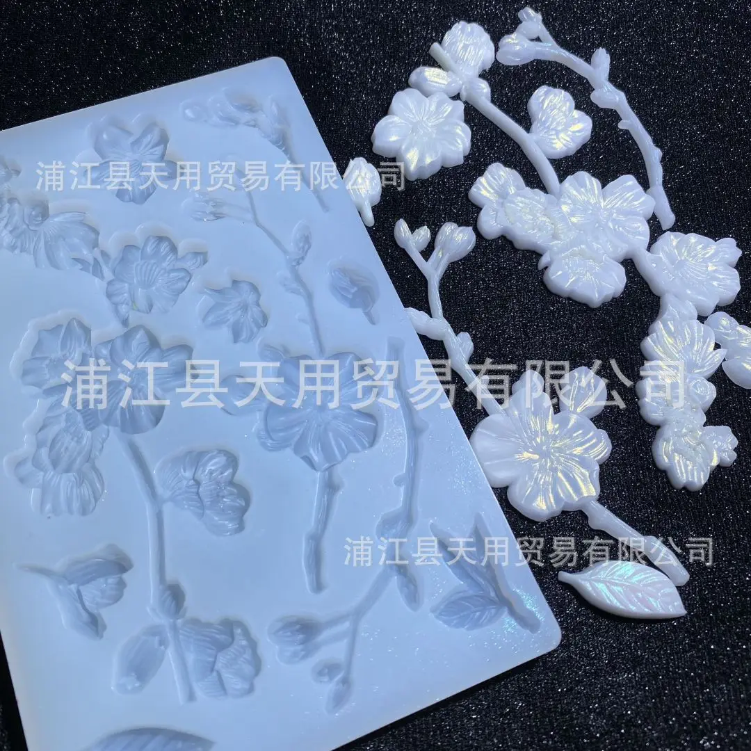 

Цветок сливы, ветки, искусственная помадка, рельефное украшение «сделай сам», набор матовых эпоксидных аксессуаров ручной работы, форма