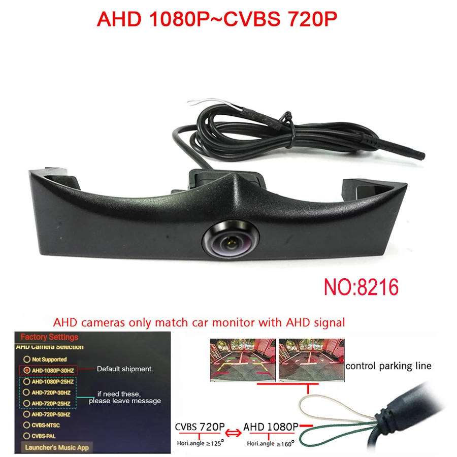 

180deg fisheye 1080P/720P AHD CBVS car front brand logo camera for Audi A4L 2019 front grille camera Front view positive Camera
