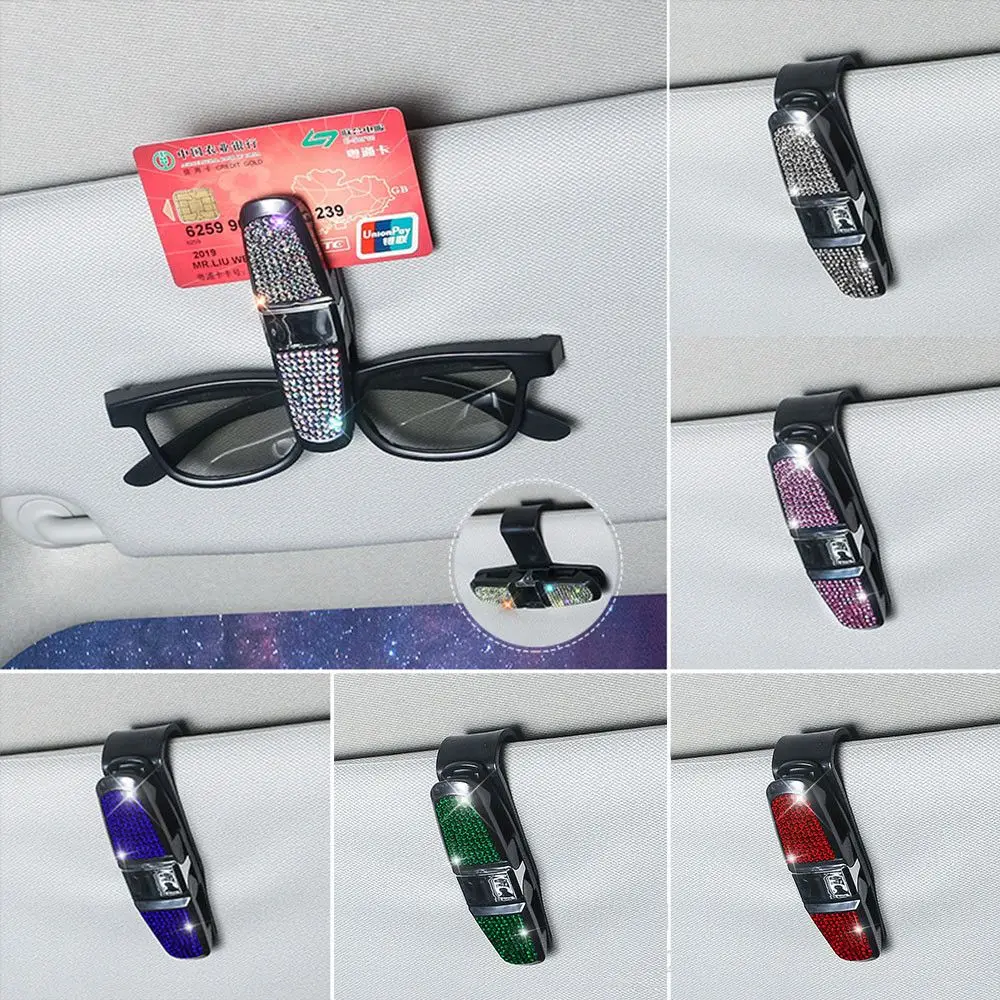 

7 Color Rhinestone Crystal Universal Glasses Fastener Clip For Sunglasses Eyeglasses Ticket Card Holder Auto Sun Visor