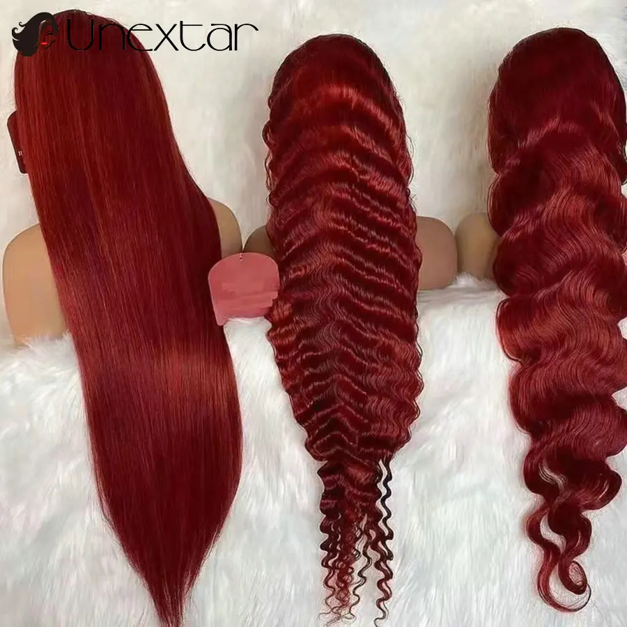 Ombre Red 13x4 Lace Front Human Hair Wig Straight Wave Wig Human Hair Wigs Brazilian Remi Wig Deep Wave Transparent Lace Wigs