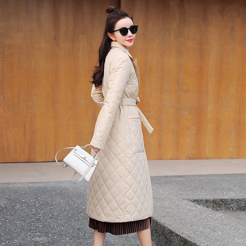 Long winter jacket and coat for women Cotton padded Casual pocket sash women parkas High street tailored collar stylish overcoat