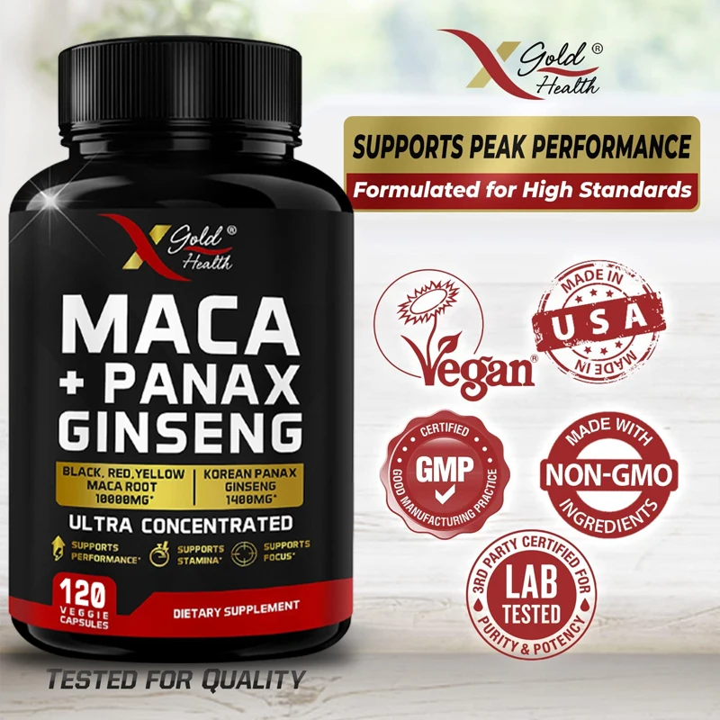 

Maca Root Capsules 10,000mg + Korean Ginseng 1,400mg - 20X Concentrated Extract, 10X Concentrated Extract, Ginseng Capsules