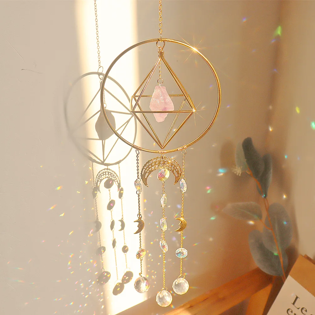 

Suncatcher Crystal Wind Chime Star Moon Sun Catchers Windchimes Plated Colorful Beads Hanging Drop for Garden Decor Craft
