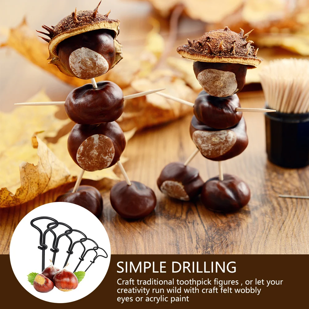 

Creative Hand Drill Chestnut Set with Feathers Interesting Kids Chestnut Crafts Pompon Ball Handicrafts Parent-child Interactive