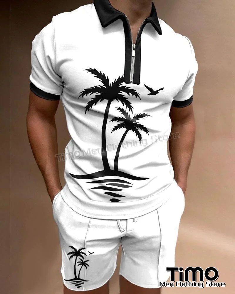 2023 Men New Sportswear Set Summer Fashion Casual Street Polo Collar Pullover+Shorts 2 Piece Men's Jogging Short Sleeve Set