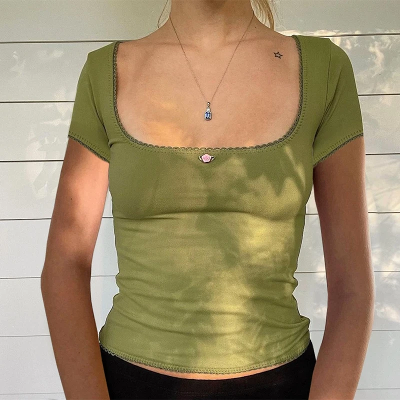 

Fairycore Grunge 2000s Retro Aesthetic T-shirt Chic Women Y2K Vintage Crop Tops Summer Short Sleeve Baby Tees Clothes Streetwear