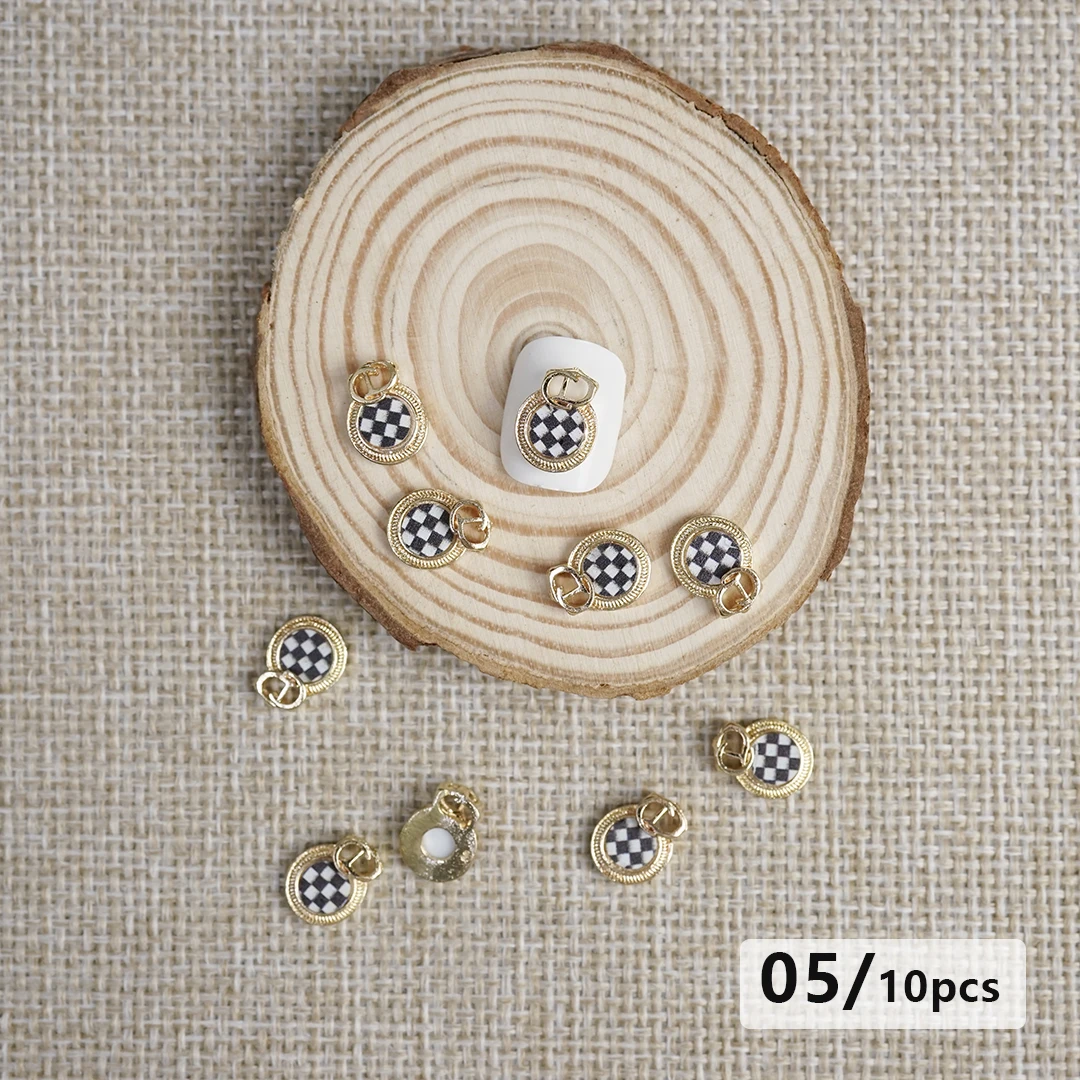 10PCS Nail Art 5D Checkered Heart Love Series Decorations Accessory Metal Chessboard Jewelry Manicure Accessories - купить по
