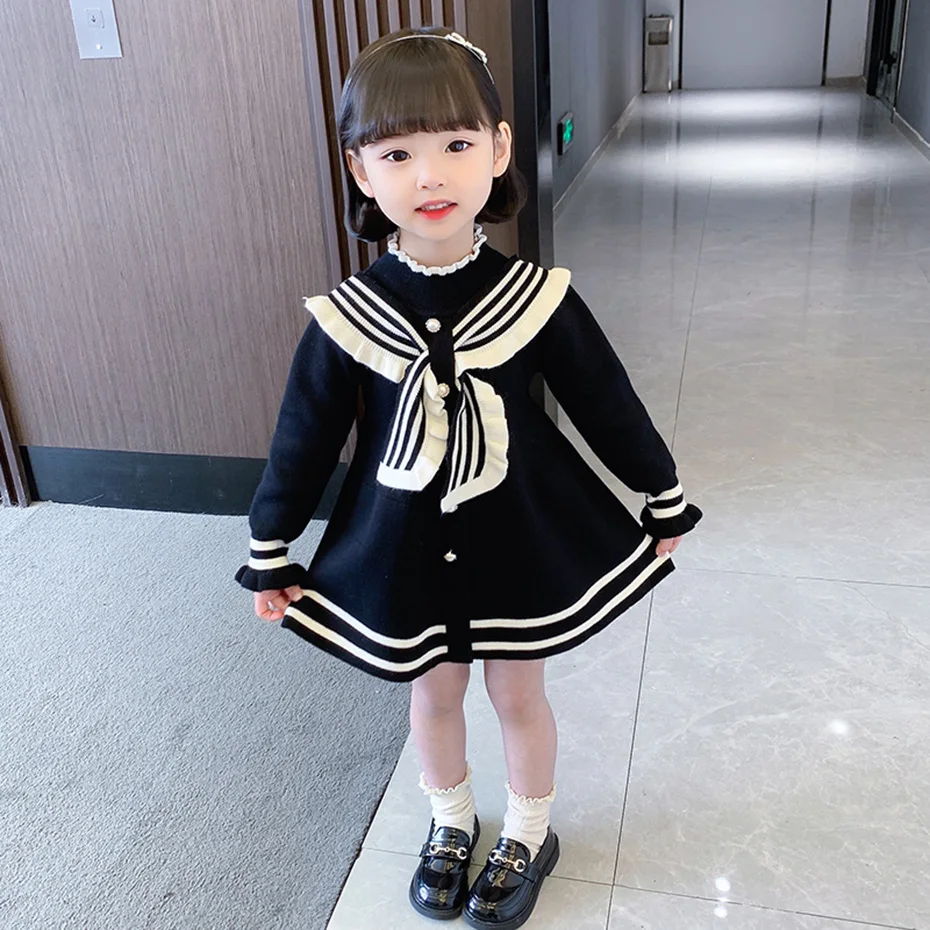 Платье-свитер для девочек вязаное платье в полоску повседневные стильные
