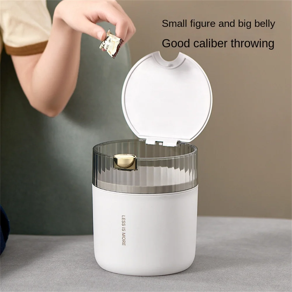 

Push-type Desktop Trash Bin Large Capacity Barrel Shape Clean Workspace Storage Box Light Luxury Multifunctional Trash Basket