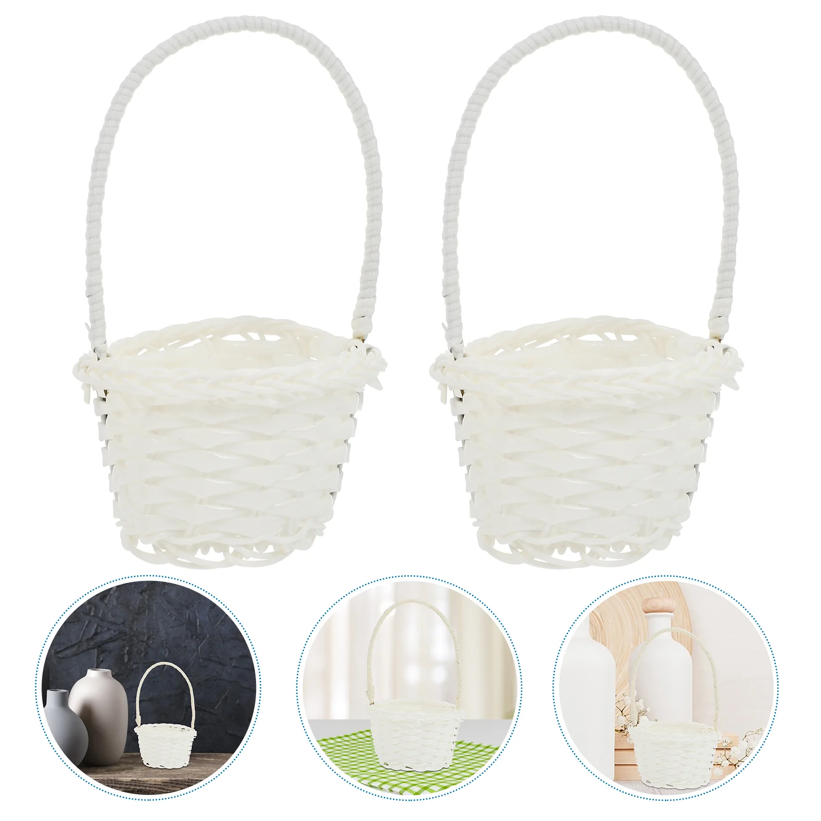 

Basket Baskets Mini Woven Flowerhandle Picnic Wicker Gift Small Girlstorage Wedding Country Tiny Rustic Candy Braidedrattan