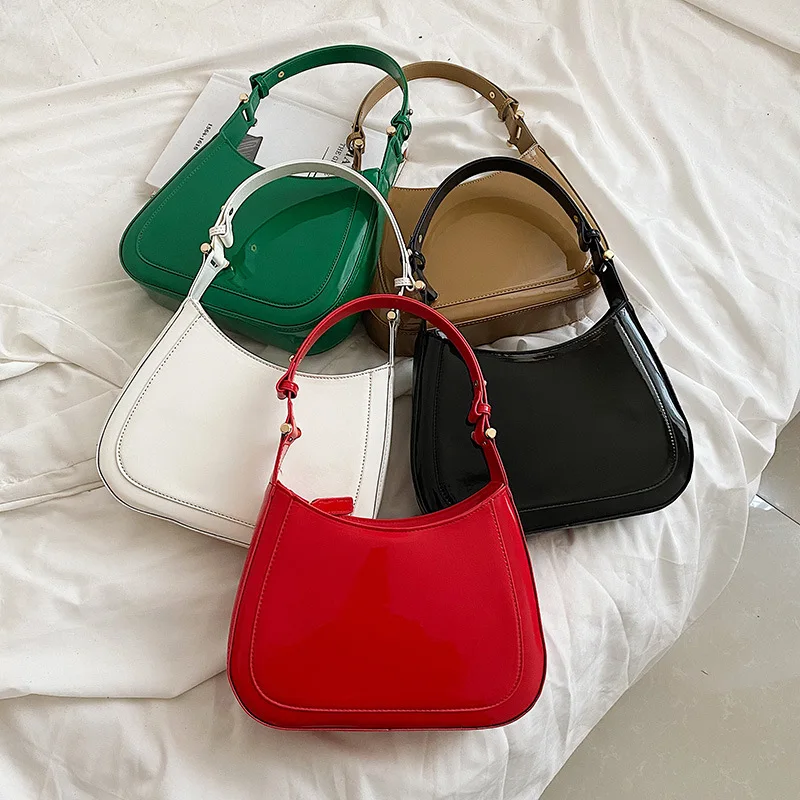 

Women Bag Bright PU Leather Vintage Underarm Shoulder Bag Retro Hobos Shoulder Bags For Women 2023 Fashion Luxury Handbags Lady