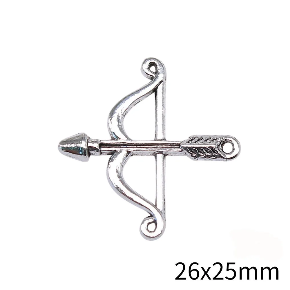 20Pcs 26x25mm Antique Silver Color Bow and Arrow Charms Pendant Designer Charms Fit Jewelry Making DIY Jewelry Accessories